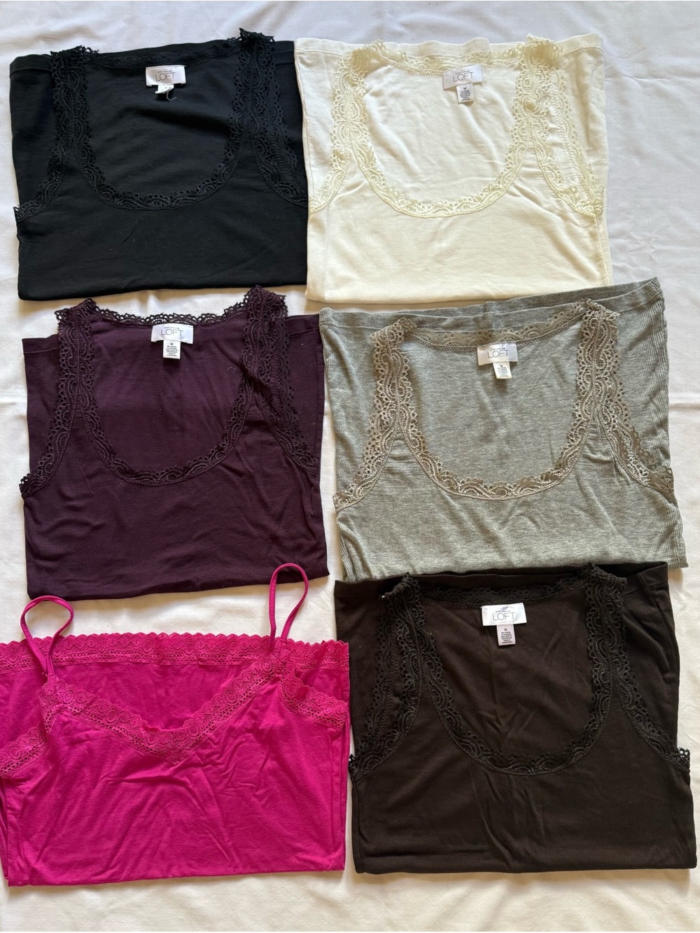 LOFT Lace-Trim Camisole & Tank Top Bundle - Set of 6 (Size Medium)